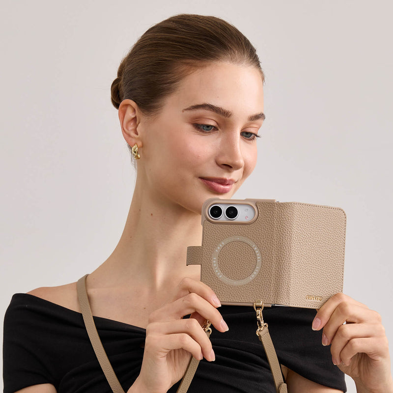 Taupe iPhone 18 Ultra fold Leather phone case