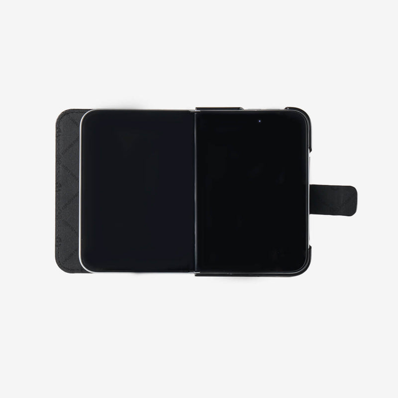 iPhone Duo case featuring a textured leather surface and protective fold construction