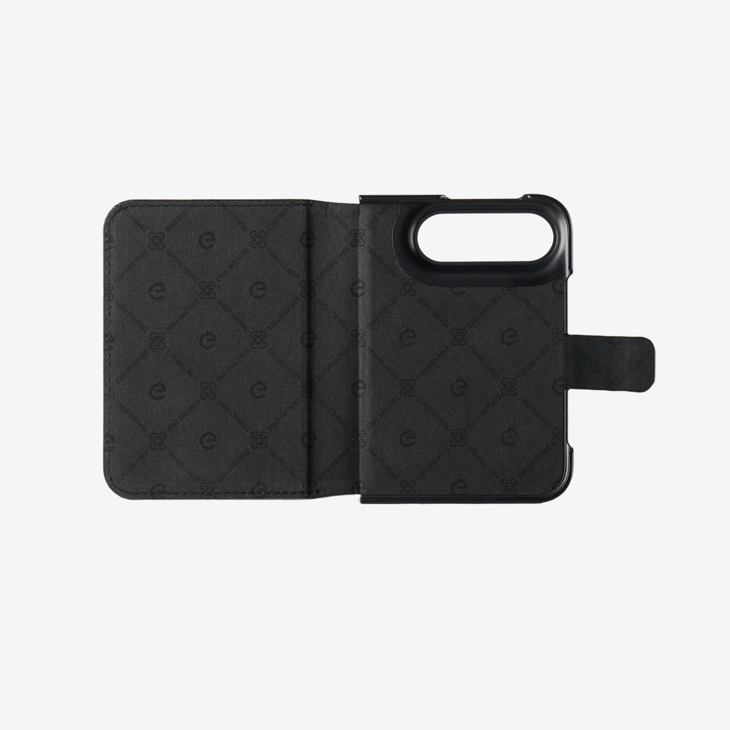 Black leather iPhone DUO MagSafe case with refined texture and practical folio cover structure
