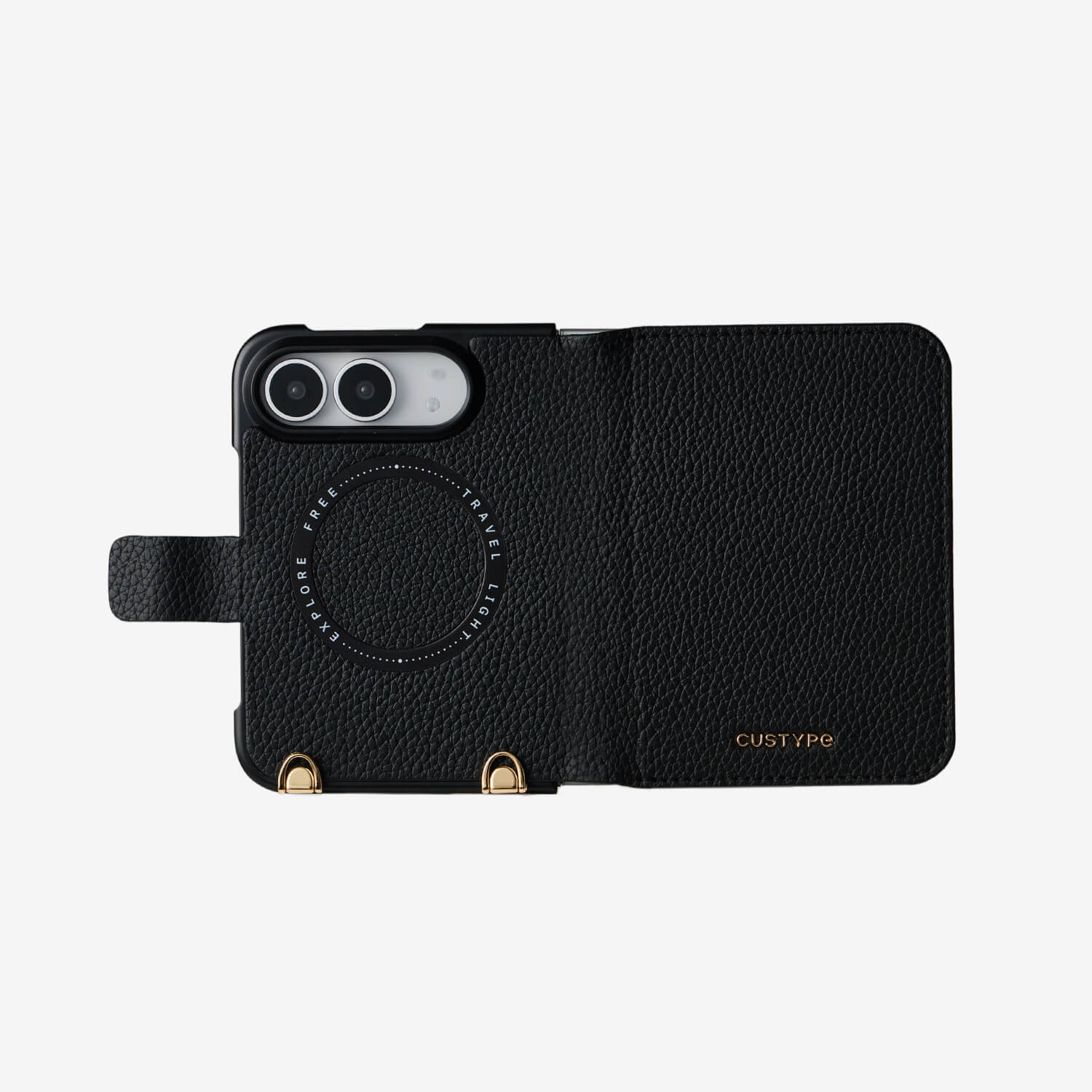 iPhone DUO case with premium black  leather finish, fold design and magnetic charging support for modern lifestyle