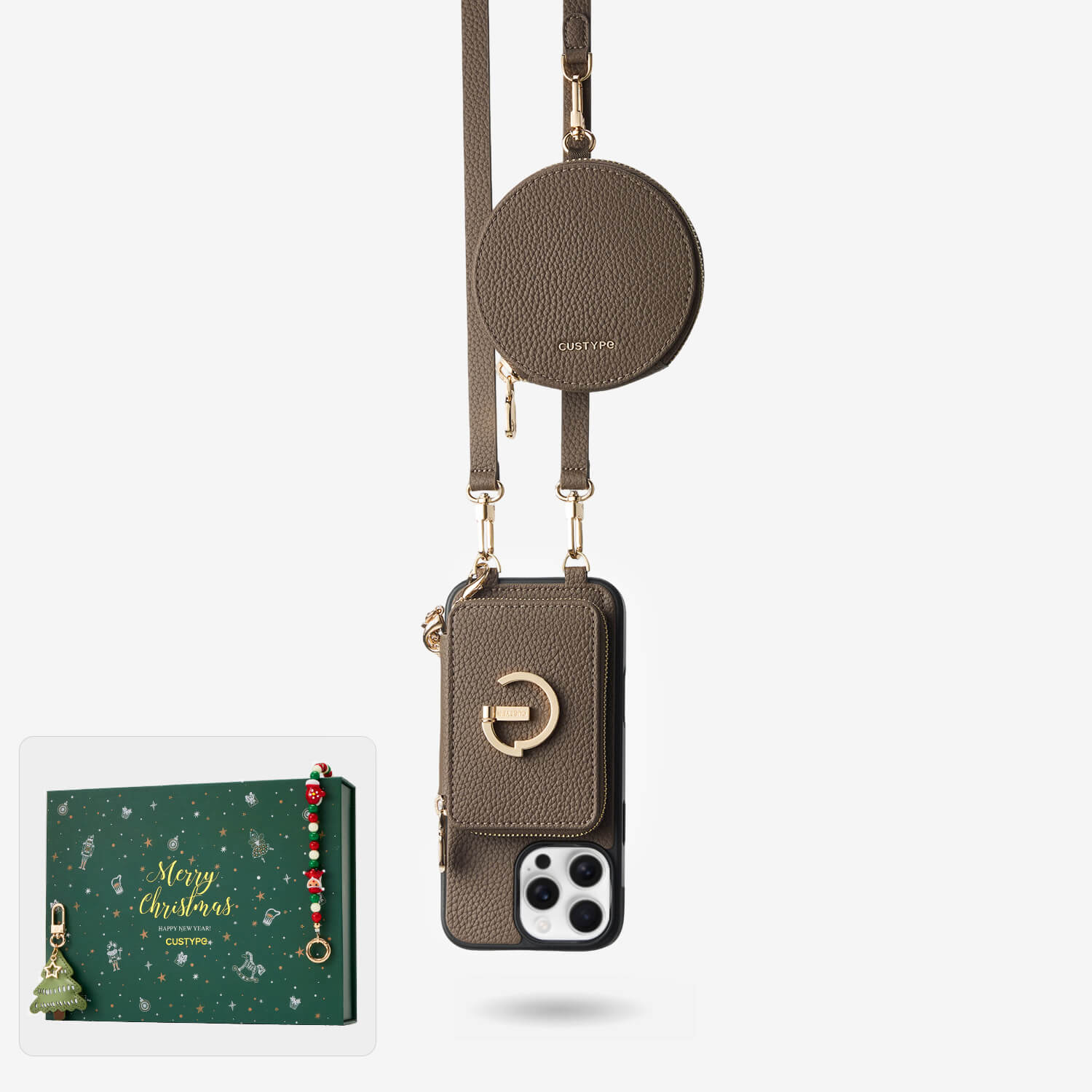 Leather iphone case crossbody mocha