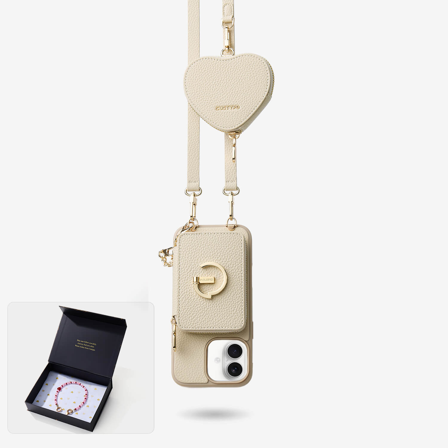 Starlight Gift Box- Morandi iPhone Case with Heart Airpods Pouch & Webbing Strap-Custype