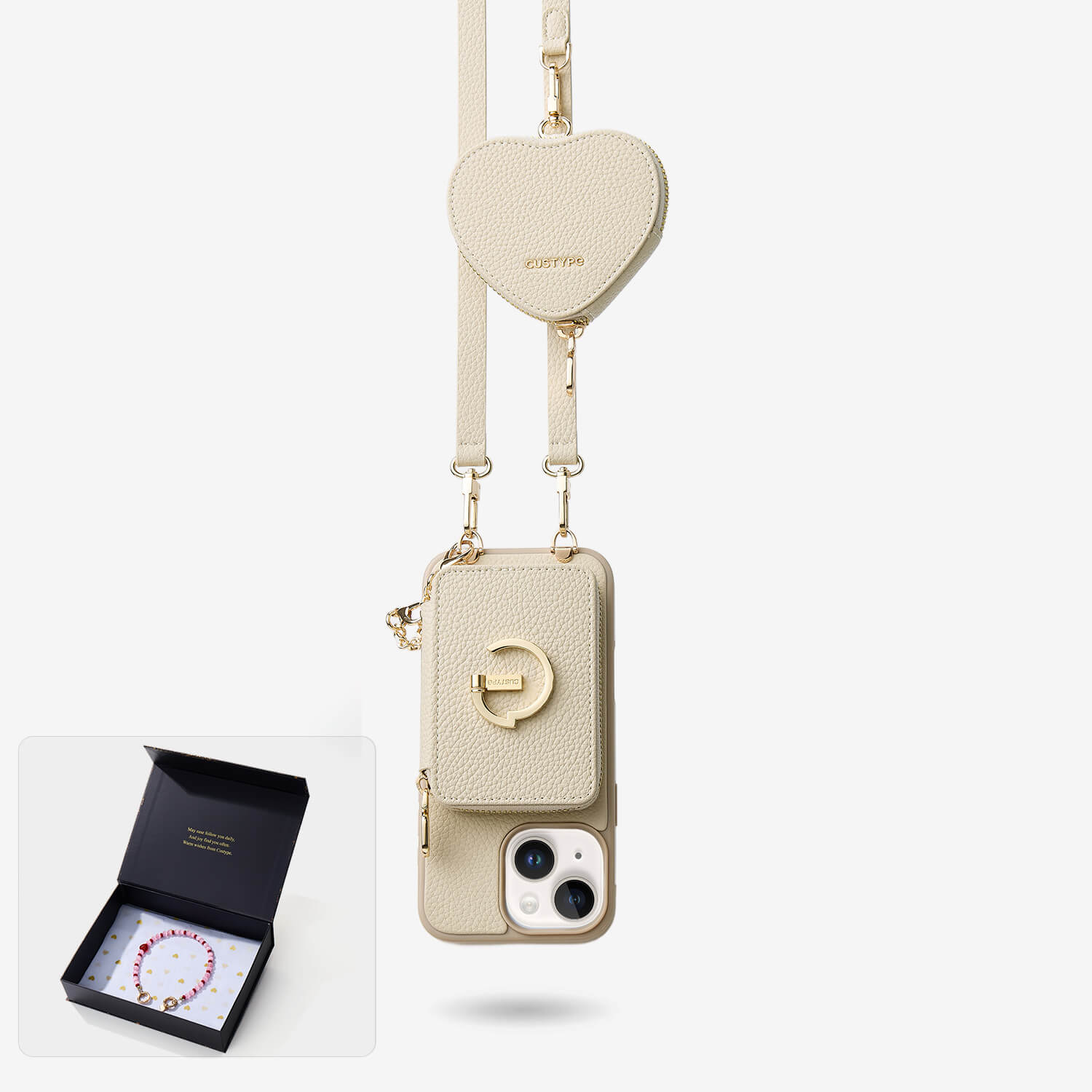 Starlight Gift Box- Morandi iPhone Case with Heart Airpods Pouch & Webbing Strap-Custype