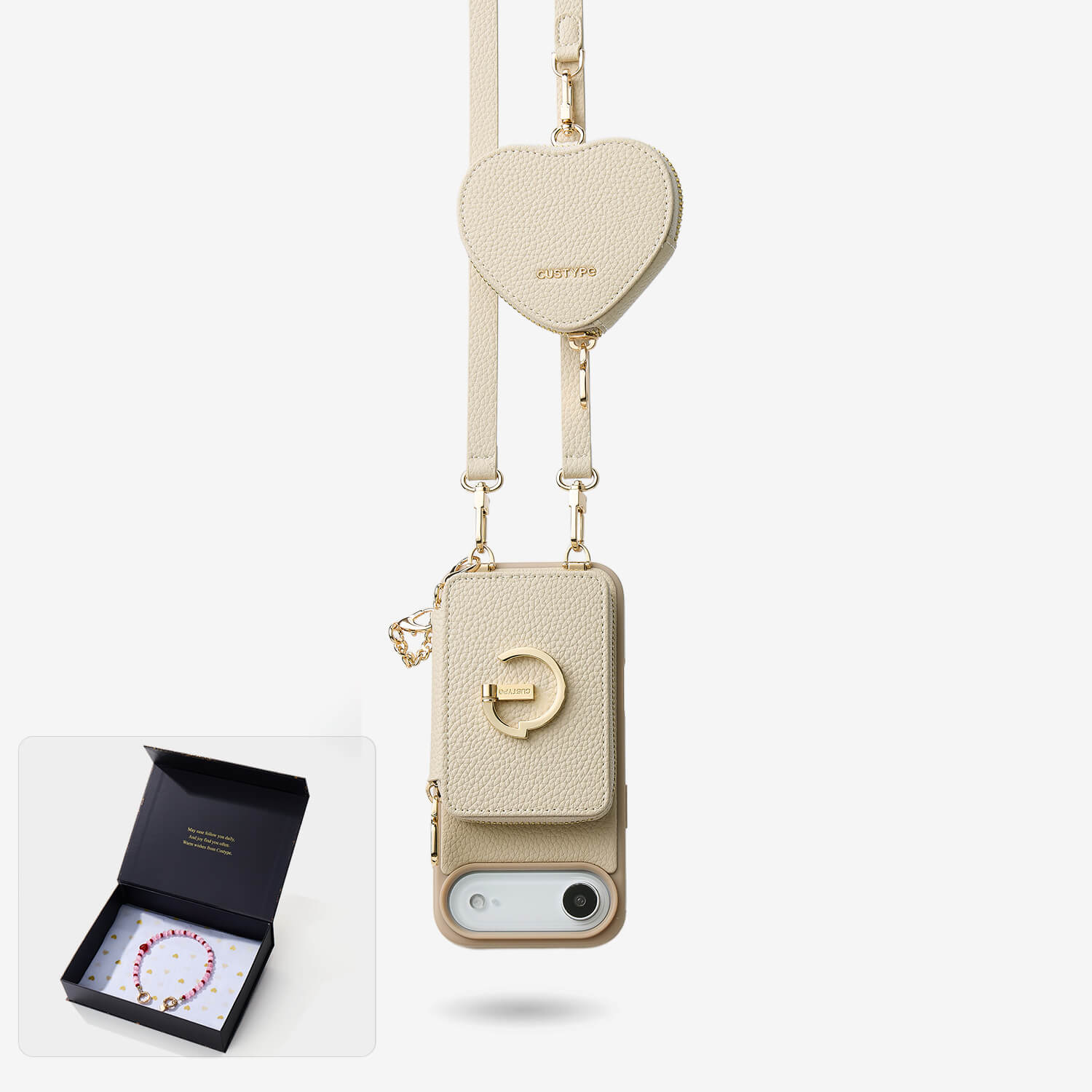 Starlight Gift Box- Morandi iPhone Case with Heart Airpods Pouch & Webbing Strap-Custype