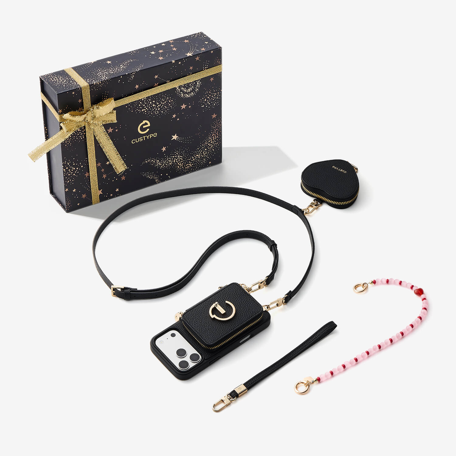 Starlight Gift Box- Morandi iPhone Case with Heart Airpods Pouch & Webbing Strap-Custype