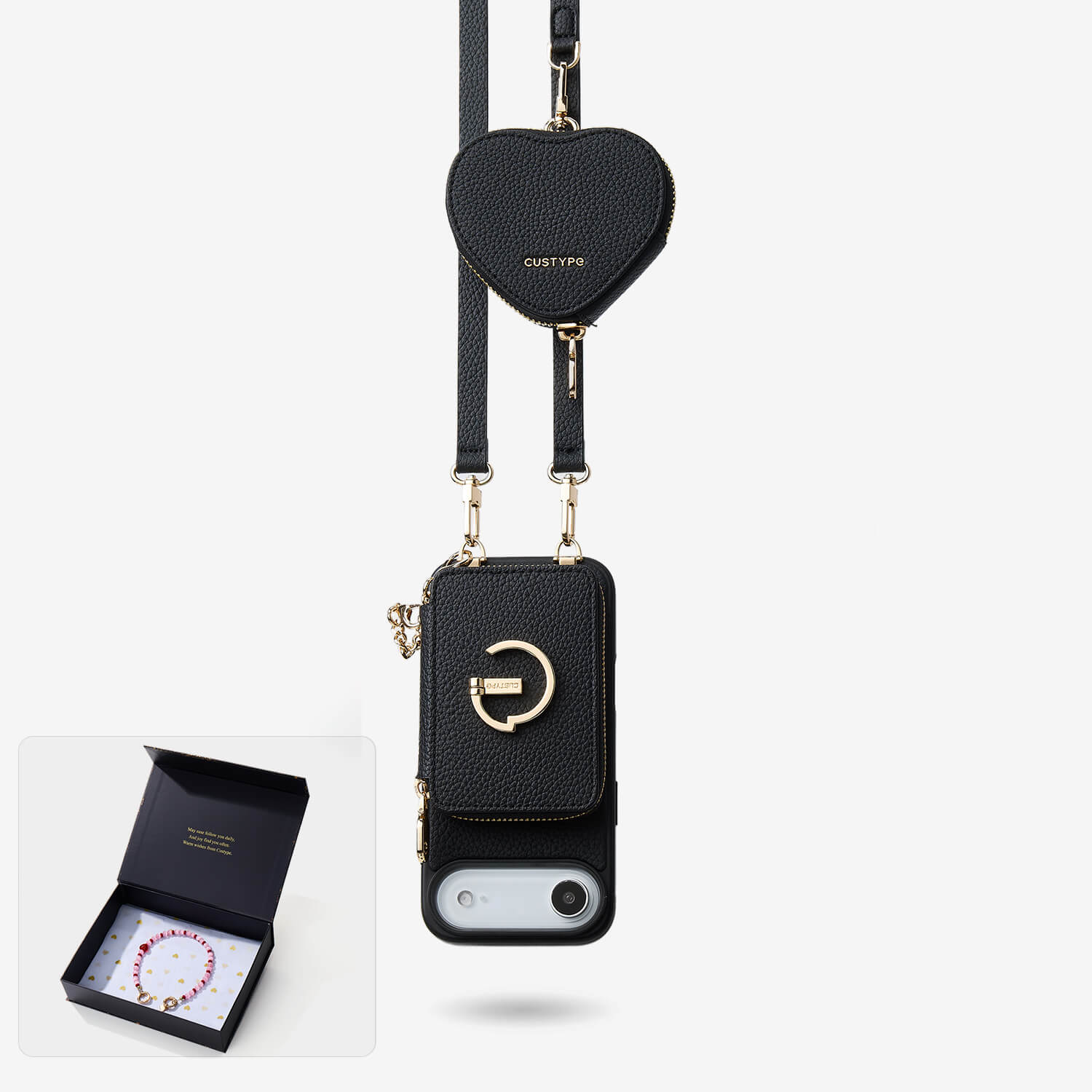 Starlight Gift Box- Morandi iPhone Case with Heart Airpods Pouch & Webbing Strap-Custype