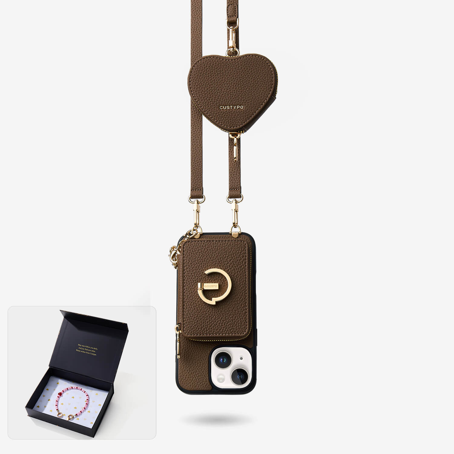 Starlight Gift Box- Morandi iPhone Case with Heart Airpods Pouch & Webbing Strap-Custype