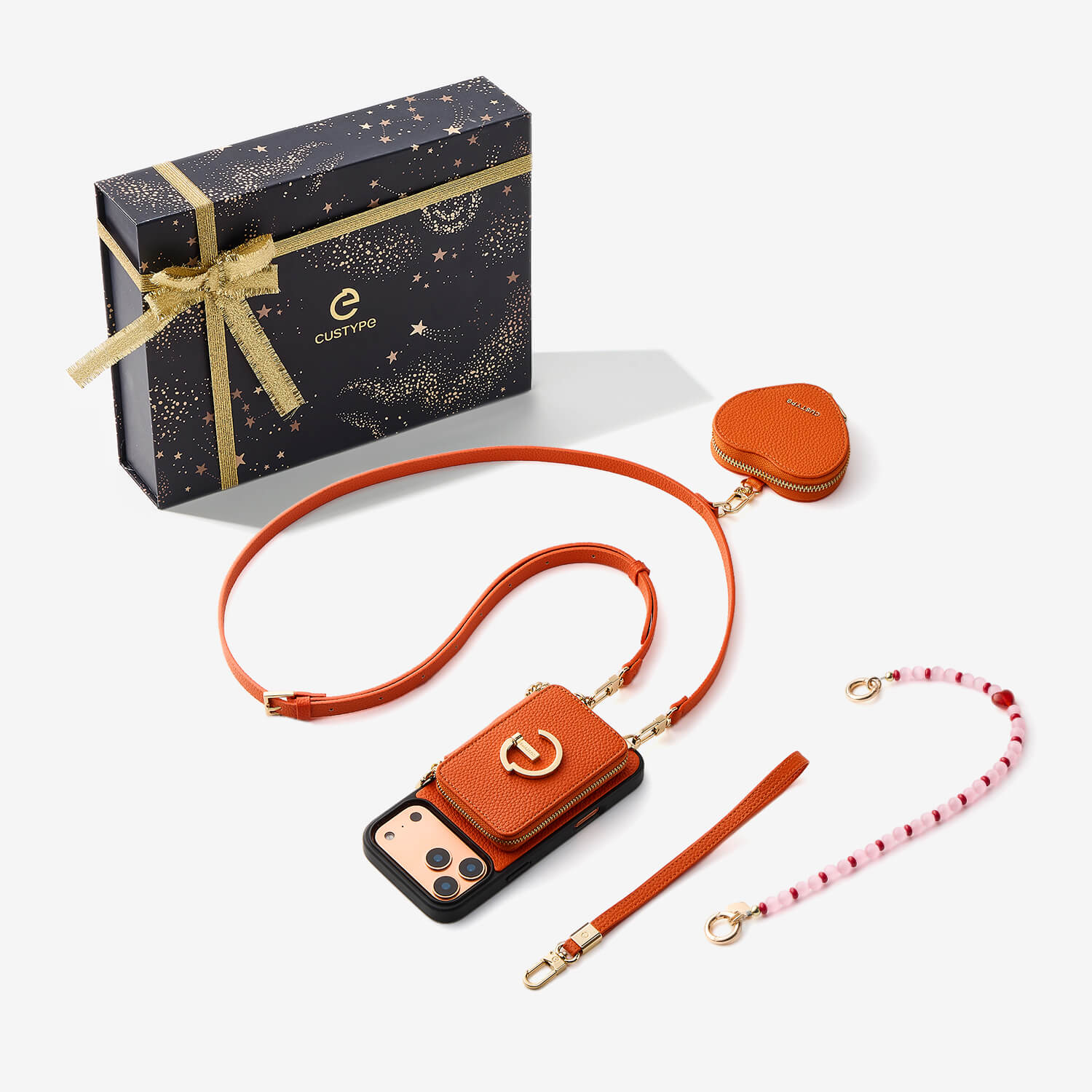 Starlight Gift Box- Morandi iPhone Case with Heart Airpods Pouch & Webbing Strap-Custype