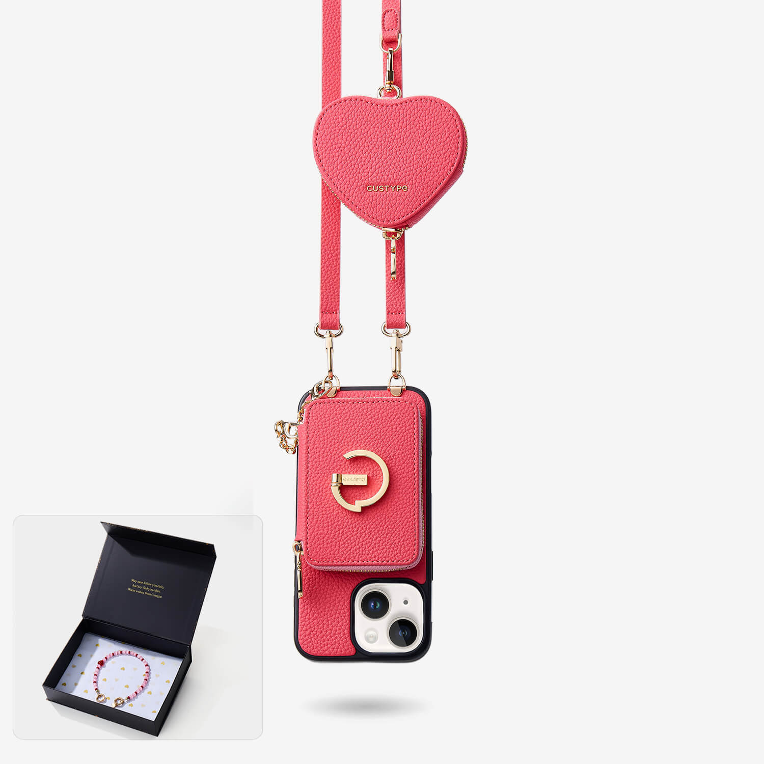 Starlight Gift Box- Morandi iPhone Case with Heart Airpods Pouch & Webbing Strap-Custype