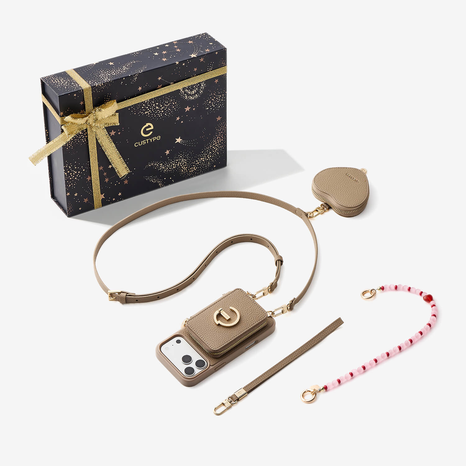 Starlight Gift Box- Morandi iPhone Case with Heart Airpods Pouch & Webbing Strap-Custype
