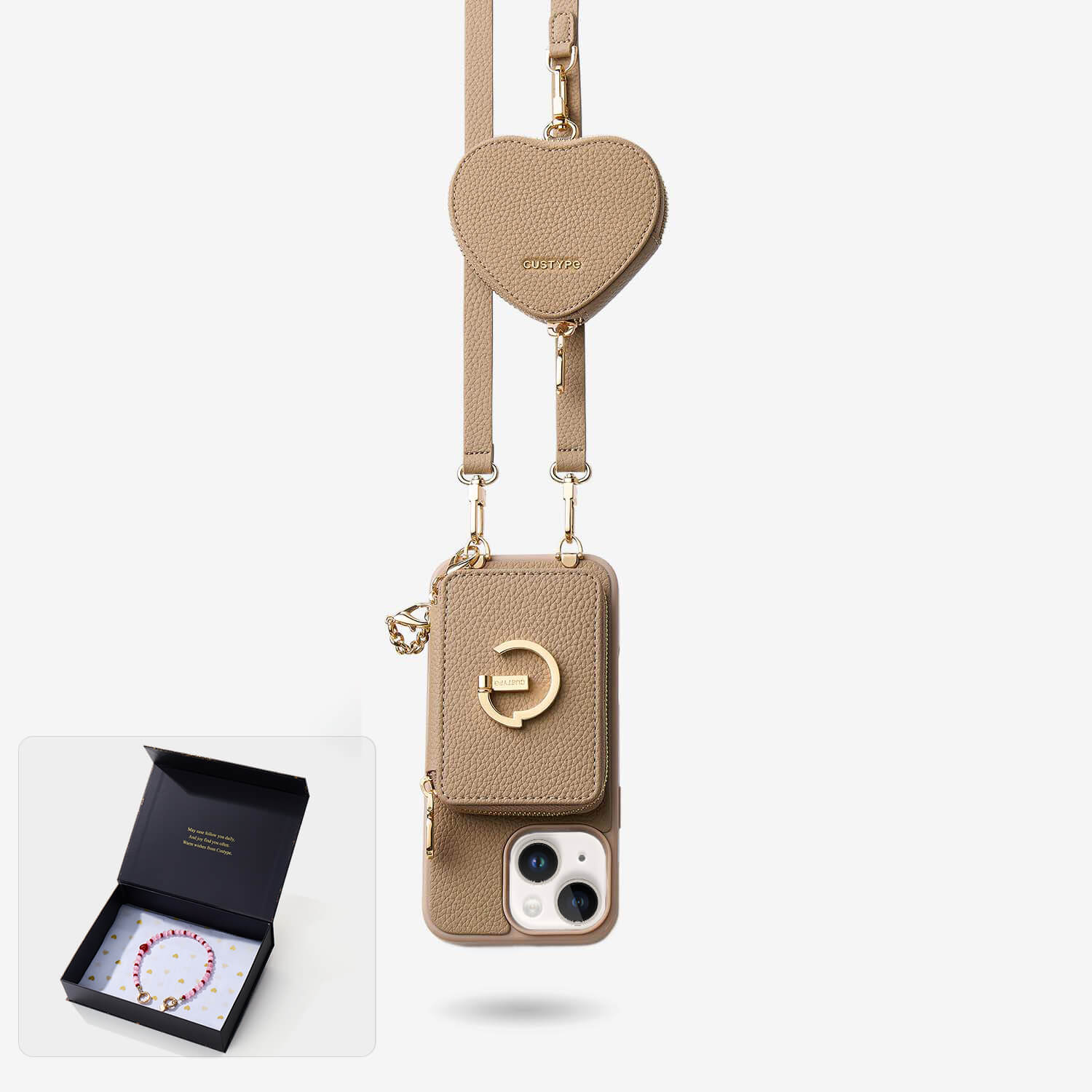 Starlight Gift Box- Morandi iPhone Case with Heart Airpods Pouch & Webbing Strap-Custype