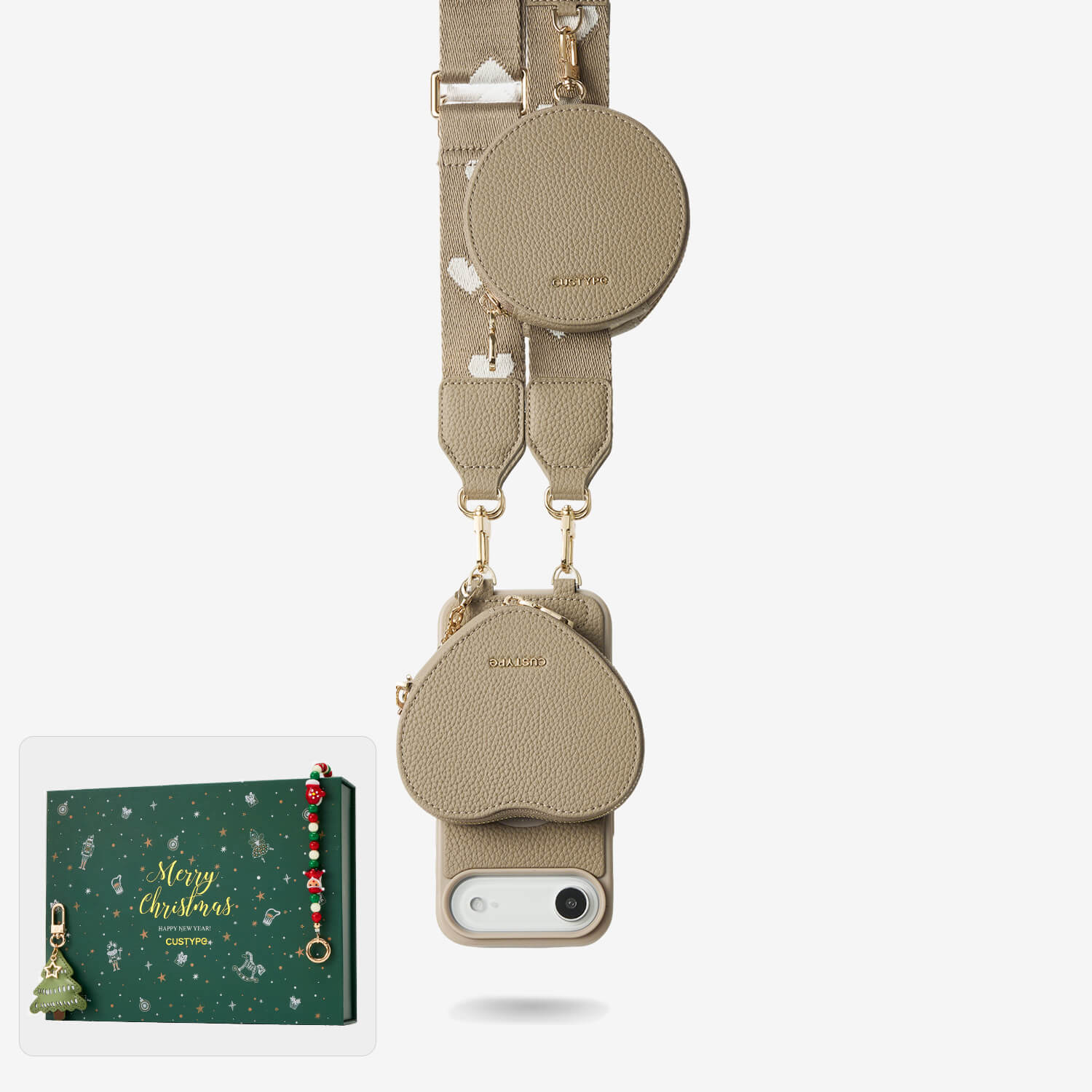 Christmas holiday crossbody phone case taupe