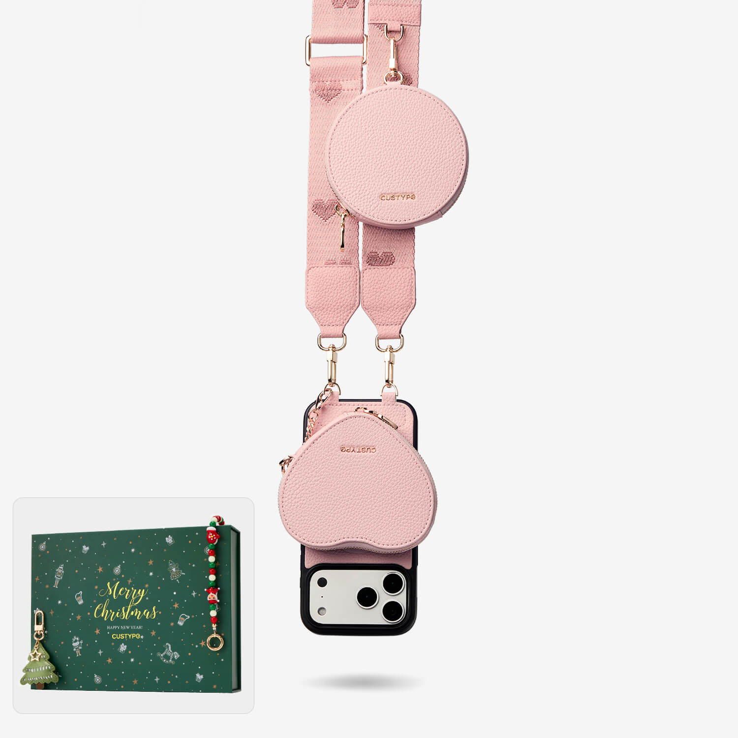 leather phone case with strap light pink
