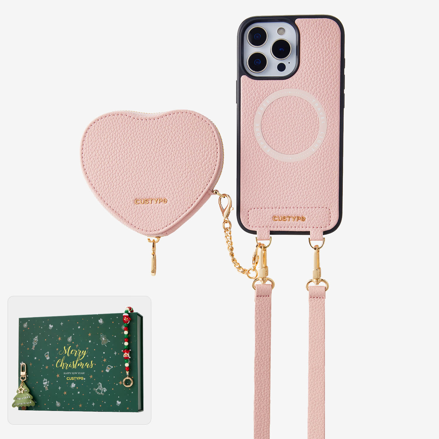 Christmas holiday crossbody phone case pink