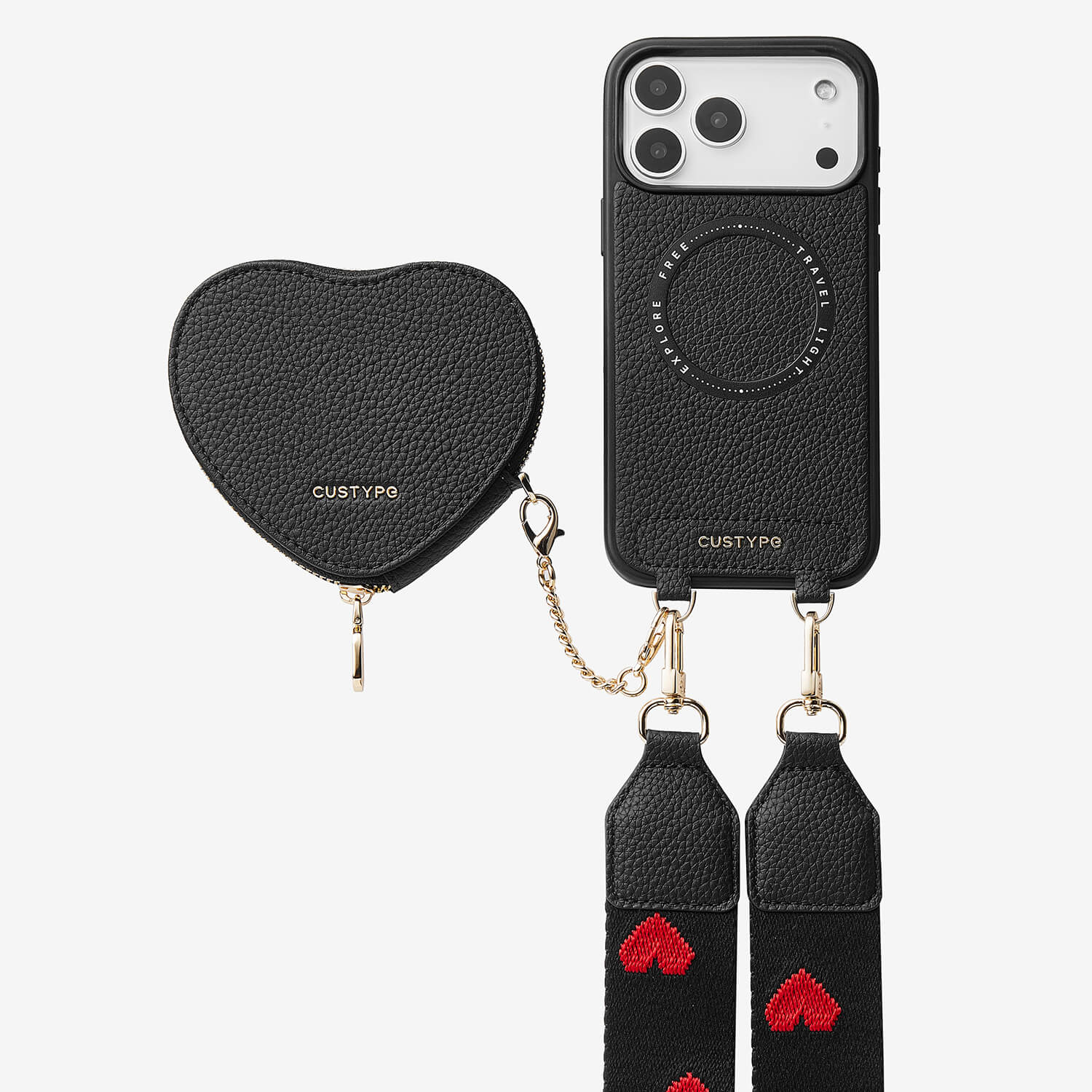 CUSTYPE ハート MagSafe対応 ハートデザインキット - ウェビングクロスボディストラップとポーチ