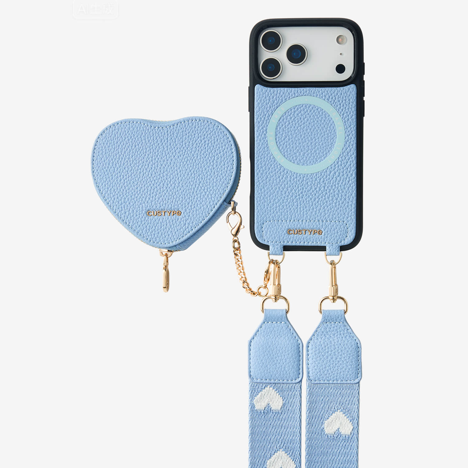 美品✨CUSTYPE ハート型ポーチ・AirPodsケース・ショルダーストラップ Luxury Crossbody iPhone Case with Magneitc Heart-Shape Pouch