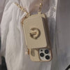Beige iPhone 16 Pro Max wallet phone case with strap with magnetic for hands-free