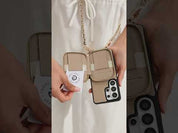 taupe Leather Crossbody Samsung S26 Ultra Case with Detachable Magnetic Wallet and Grip for travel