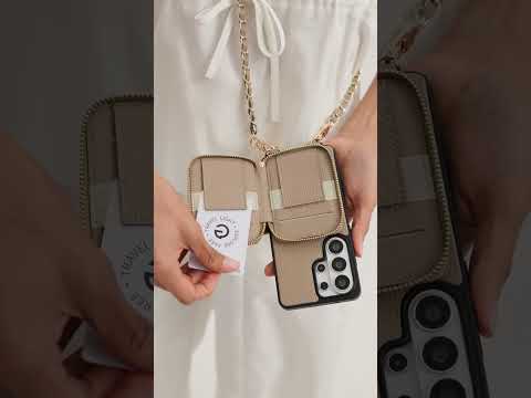taupe Leather Crossbody Samsung S26 Ultra Case with Detachable Magnetic Wallet and Grip for travel