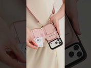 Light pink iPhone 17 Pro Max leather crossbody phone case with wallet for workdays