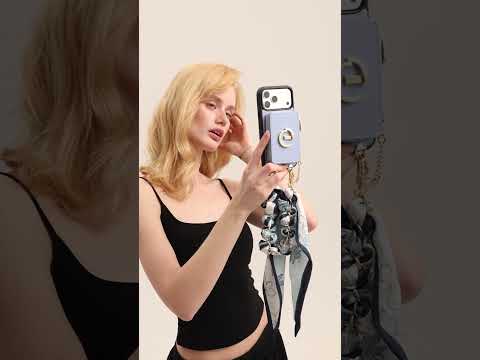 Silk Flair Set- Lychee Wrist Strap Wireless Charging Phone Case with Card Holder & Stand