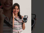 Blue-Black iPhone 17 Pro Max leather  heart wallet  phone case with crossbody strap for walking