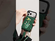 刺繍アート - ウォレット＆ポーチ＆ウェーブストラップ付きクロスボディフォンケース - iPhone 17