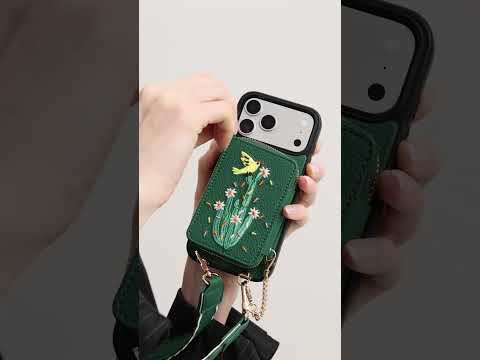 刺繍アート - 調節可能なクロスボディストラップ付きiPhoneウォレットケース