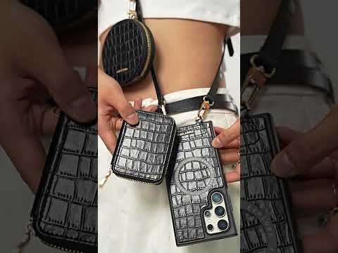 クロコダイルクラフトセット - Samsung Galaxy ストラップ Magsafe 対応 携帯電話ウォレットケース 円形ポーチ付き