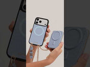 Blue iPhone 17 Pro Max leather wallet with crossbody strap for commuting