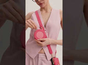 Peach pink iPhone 17 Pro Max leather crossbody phone case with Round pouch for workdays