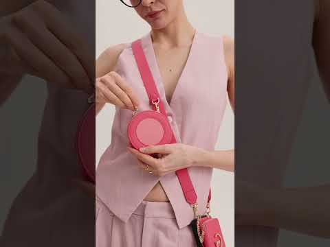 Peach pink iPhone 17 Pro Max leather crossbody phone case with Round pouch for workdays