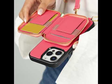 Unique Design Set- Detachable Wireless Charging Crossbody Wallet Phone Case Round Pouch Set