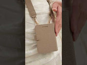 taupe Leather iPhone Ultra Crossbody MagSafe Case with Wide Strap & Pouch