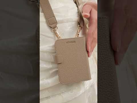 taupe Leather iPhone Ultra Crossbody MagSafe Case with Wide Strap & Pouch