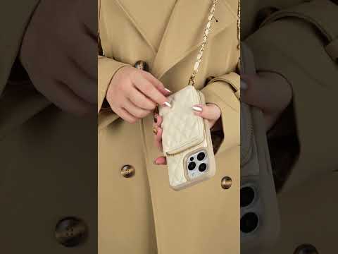 LuxeCharm- 調節可能なチェーンストラップ付きアーガイル柄の携帯電話ケース