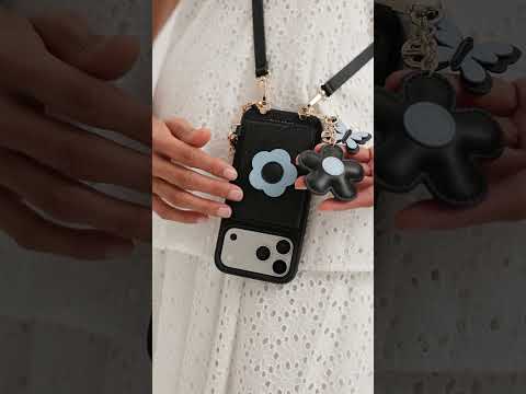 ブルームパル - フラワーチャーム＆ストラップ付きスリムウォレットスマホケース