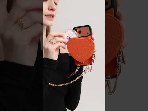 アリュールチェーンシリーズ - ハートポーチとチェーンストラップ付きiPhoneケース