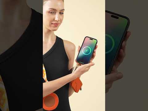 Unique Design Set- Wireless Charging Crossbody iPhone Case with Webbing Lanyard Strap and Round Pouch Set