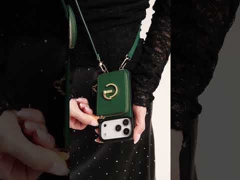 オリジナルデザインセット - 取り外し可能なワイヤレス充電クロスボディウォレット電話ケースラウンドポーチセット