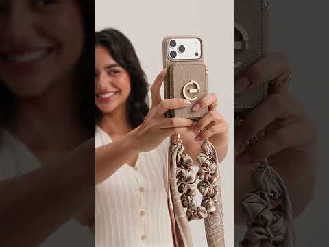 Silk Flair Set- Lychee Wrist Strap Wireless Charging Phone Case with Card Holder & Stand