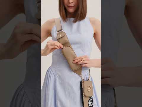 Taupe Samsung S26 Ultra hands-free phone case with crossbody strap for dog walking