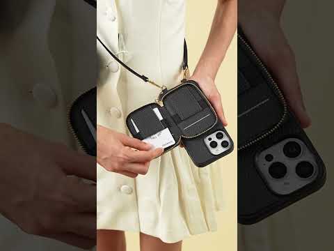 Original Design Set- Detachable Wireless Charging Crossbody Square Stand Wallet Phone Case Round Pouch Set