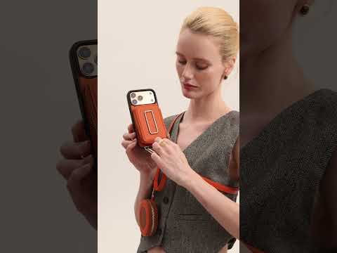 オリジナルデザインセット - 取り外し可能なワイヤレス充電クロスボディスクエアスタンドウォレット電話ケースラウンドポーチセット