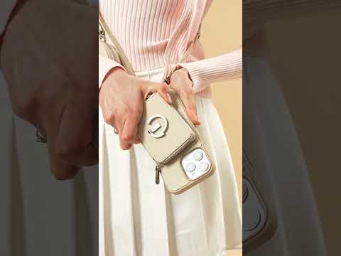 Silver Edge Kit- Versatile Magnetic E-stand Card Holder Case for iPhone with Round Pouch & Shoulder Strap