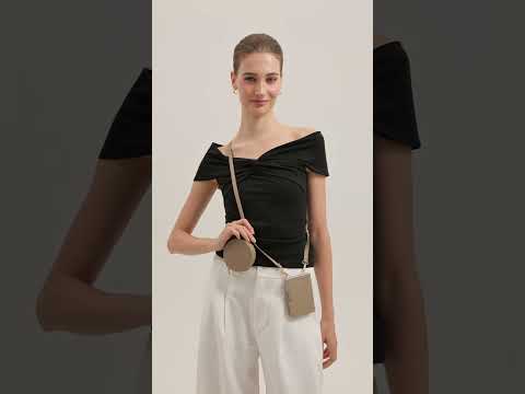 Taupe leather iPhone Duo case with crossbody strap for travel 