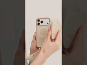 Beige iPhone 17 Pro Max leather sweet heart pouch with crossbody strap for daily carry