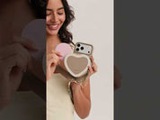 Taupe iPhone 17 Pro Max leather sweet heart pouch with crossbody strap for commuting