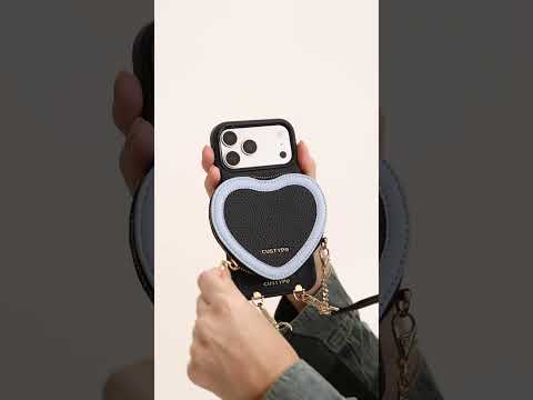【新中古】CUSTYPEスマホケース/iPhone17Pro/ハートポーチ付き iPhone 17 Pro用レザーバイカラーハートケース – シックで完璧にマッチ