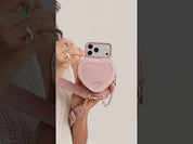 Light pink iPhone 17 Pro Max leather  heart wallet  phone case with crossbody strap for moms